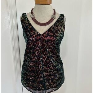 Gorgeous Iridescent Multi colored Sequin Tank Top Sleeveless Glam Cocktail Party